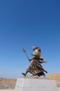 Metal statue of Tang Priest Tang Sanzang in Ruins of Gaochang, Turpan Xinjiang Province China