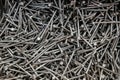 Metal steel nails in set. Fasteners for construction. Royalty Free Stock Photo