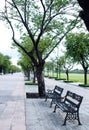 Metal steel old fashioned bench chair along the SANAM LUANG park Royalty Free Stock Photo