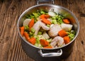 Metal stock pot with soup ingredients Royalty Free Stock Photo