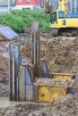 metal structural immediate support and pump that pumps the water to drain areas on the stretch of road construction