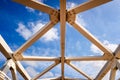 Metal structure of beams joined by screws, against the background sky Royalty Free Stock Photo