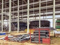 Metal structure at the construction site. mine construction. warehouse for building materials. metal structures for the Royalty Free Stock Photo
