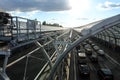 Cars on the road in the sound-absorbing tunnel.