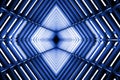 Metal structure similar to spaceship interior in blue light. Royalty Free Stock Photo