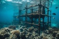 metal structure underwater in the ocean. Royalty Free Stock Photo