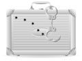 Metal suitcase with handcuffs riddled