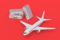 Metal suitcase near airplane. Business flights, travel
