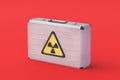 Metal suitcase with radiation sign. Nuclear briefcase