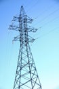 Metal support power line against blue sky. Royalty Free Stock Photo