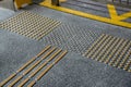 Metal tactile paving for blind people in big city