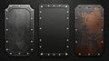Metal tag plate of rectangular, square, and hexagonal shapes with rivets. Blank aluminum boards or nameplates mockup Royalty Free Stock Photo