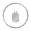 Metal tags hanging on a chain icon monochrome. Single weapon icon from the big ammunition, arms set.