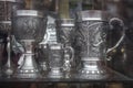 Metal tankards and globets. Typical Irish crafts