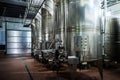 Metal tanks inside the winery factory