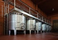 Metal tanks for wine fermentation process Royalty Free Stock Photo