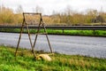 Metal temporary road sign frame on uk motorway in england