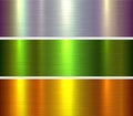 Metal textures set, shiny multicolored lustrous brushed metallic backgrounds Royalty Free Stock Photo