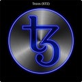 Metal Tezos XTZ coin witn blue neon glow.