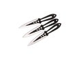 Metal throwing knives isolate on a white back. Ninja weapons. Silent weapon