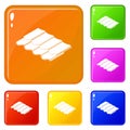 Metal tile icons set vector color