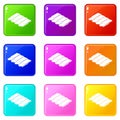 Metal tile icons set 9 color collection