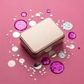 Metal Tin Box Surrounded by Sequins Royalty Free Stock Photo