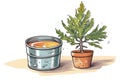 metal tin of tea tree oil balm beside a tea tree plant