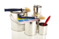 Paint tins and brushes Royalty Free Stock Photo