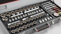 A comprehensive socket and wrench set. It includes various sizes Royalty Free Stock Photo