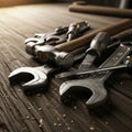 Of metal tools including wrenches a screwdriver and a hammer is Royalty Free Stock Photo