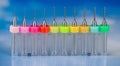 Set of twist micro drill bits on white-blue background Royalty Free Stock Photo