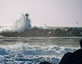 Metal Tower Rock Jetty Crashing Wave Royalty Free Stock Photo