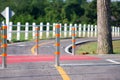 Metal traffic bollard for bike lane. Royalty Free Stock Photo