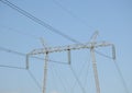 Metal transmission line for electricity transmission.