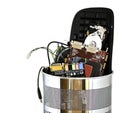 Metal trash can containing computer waste