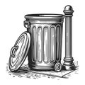 Metal trash can sketch raster illustration Royalty Free Stock Photo