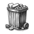 Metal trash can sketch raster illustration Royalty Free Stock Photo