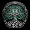 Metal Tree Logo, Walhalla Emblem, Silver Oak Tree Symbol, Abstract Generative AI Illustration