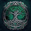 Metal Tree Logo, Walhalla Emblem, Silver Oak Tree Symbol, Abstract Generative AI Illustration