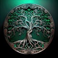 Metal Tree Logo, Walhalla Emblem, Silver Oak Tree Symbol, Abstract Generative AI Illustration