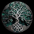 Metal Tree Logo, Walhalla Emblem, Silver Oak Tree Symbol, Abstract Generative AI Illustration