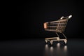 Metal trolley on wheels from a supermarket on a black background