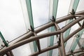 Metal truss and glass roof construction over bus and train station Boston Royalty Free Stock Photo