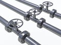 Metal tubes with valves on white isolated