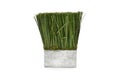 Metal vase with artificial grass