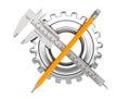 Metal Vernier Caliper with Pencil and Gear Wheel Royalty Free Stock Photo