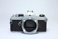 Metal vintage camera without len on white background Royalty Free Stock Photo