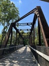 Metal walkway bridge over rogue river