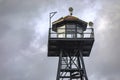 Metal watchtower of the federal prison of Alcatraz Island of the United States of America in the bay of San Francisco, California Royalty Free Stock Photo